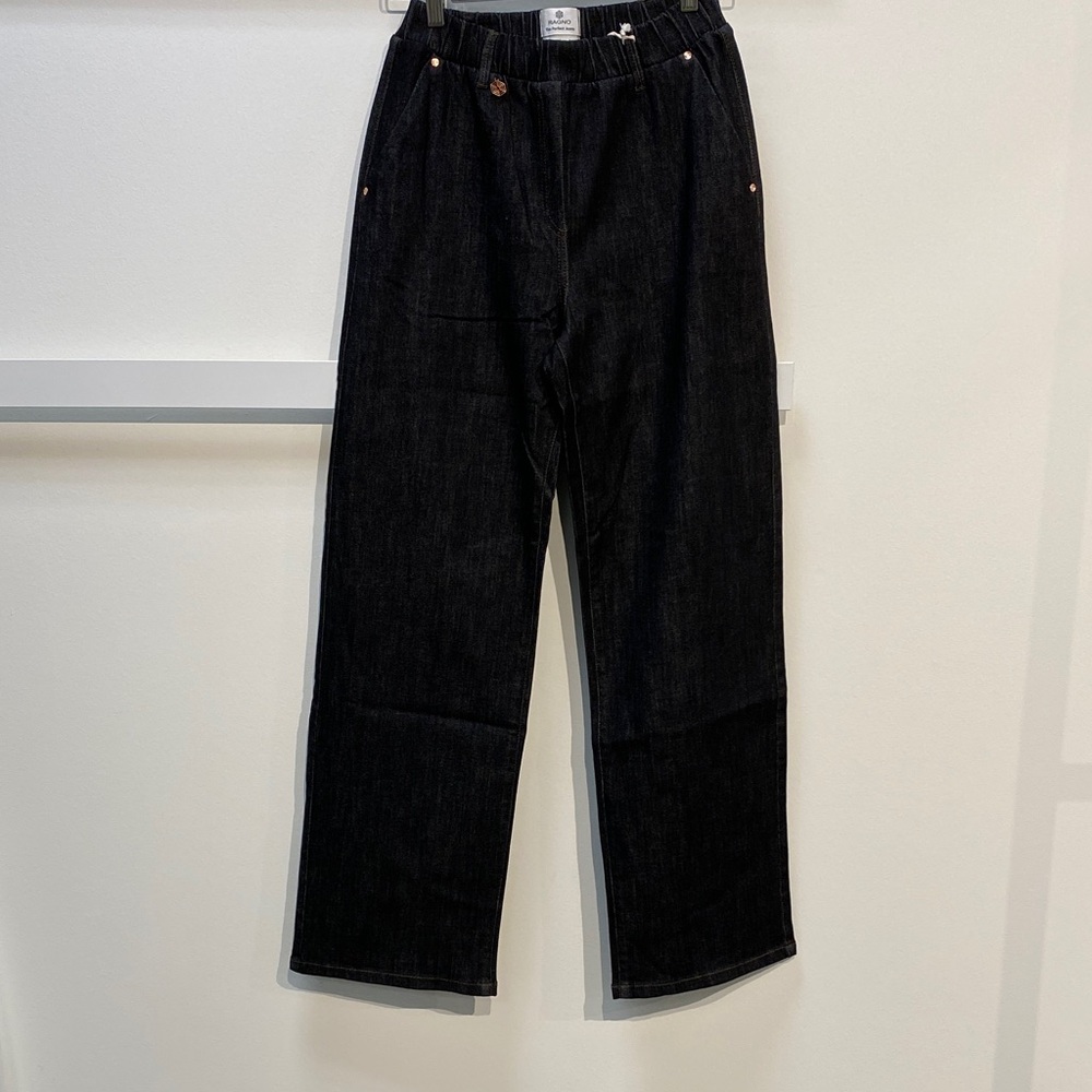 Black Wide Leg Denim Pants with Pockets